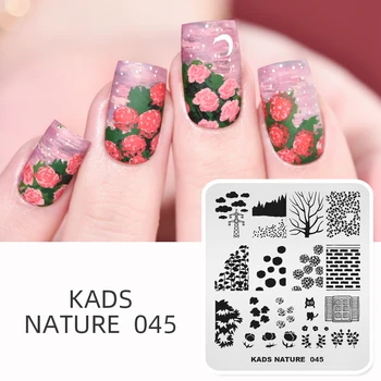 KADS 045 Natureza da Arte do Prego Placa de Selo Rosa Flor de Parede Gato Padrão de Unha Carimbo Imagem Estênceis Design para Nail DIY Decoração