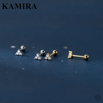 KAMIRA 925 Prata Esterlina de Moda Elegante, Pequeno, Três Pétalas de Flores Bead Brincos para Mulheres coreano Simples de Jóias Finas a Quente