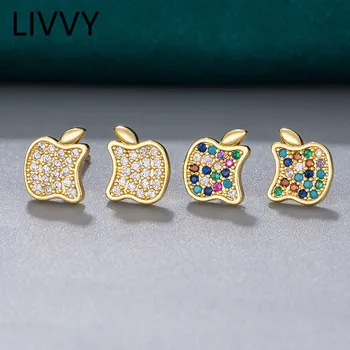 LIVVY Design Criativo Bonito Apple Fruto em Forma de Brincos para Mulheres Meninas Coloridas Zircão Novidade Interessante Jóias de Alta Qualidade