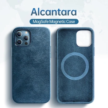 Luxo Alcantara capa de Couro Para iPhone 14 Pro Max Magnético sem Fio do Carregador Capa de Pele Para o iPhone 12 13 Pro Max Plus 14