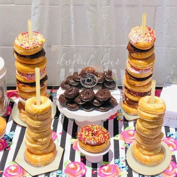 Madeira Donut Stand De Exibição De Rosca Bagels Sobremesa Apresentar Titular De Casamento Chuveiros De Bebê Chuveiro Nupcial Festa De Aniversário, Decoração De Favores