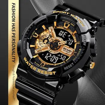 Moda de luxo Relógio Digital Homens à prova de Choque Impermeável Dupla relógio de Pulso LED Chrono Relógio Despertador Relógios de homens de SKMEI Legal Pulseira
