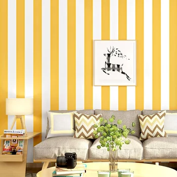 Moderno, Cinzento Branco Quente Amarelo com listras Verticais papel de Parede Para parede Rolo de Quarto, Sala de estar, Sala de Crianças de TV pano de Fundo do Papel de Parede