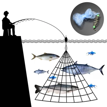 Multi Tamanho da rede de Pesca de Armadilha de Malha Luminosa Talão de Compensação de Peixes de Mar Net Combater o Projeto de Cobre de Baixo Elenco Gill Alimentador para a Pesca de Armadilha