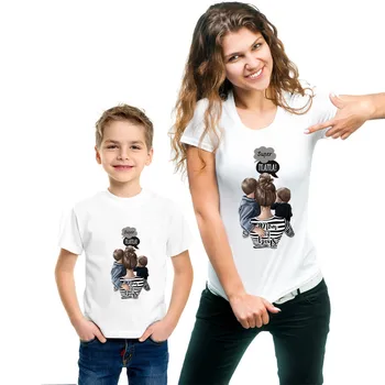 Mãe e Filho de Família de Correspondência de Roupas de Verão Casual Manga Curta Camiseta Super mãe e Bebê Menino de Família T-shirt de Roupas
