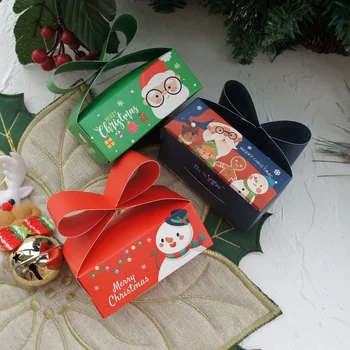 Natal 10pcs Vermelho Santa Verde Azul Arco Caixa de Papel Como o Sabão Biscoito Doce Pouco Embalagem de Presente Favores de Partido Presentes Decoração