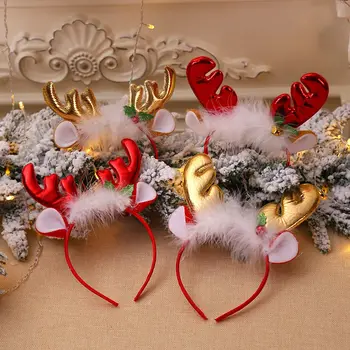 Natal Acessórios de Cabelo Chifres de Alce Tiaras para Crianças de Presente de Natal, Decorações de Santa Headwear 2023 Feliz Ano Novo