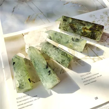 Natural De Cristal De Quartzo Prehnite Varinha Ponto De Cura Pedras De Aquário Artesanato Fazendo Enfeites De Casa Deco
