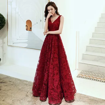 Noiva Brinde Vestido de 2020 Novo Slim Vinho Vermelho Longa High-end do Vestido de Casamento Feminino Primavera Quente-venda de Vestido de Noite
