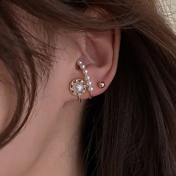 Nova Chegada de Pequeno Bonito Dupla Camada de Pérolas Brincos para as Mulheres formam a Cartilagem Jóia Piercing do Ear Cuff Tendência Feminina