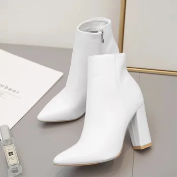 Nova Moda de Luxo, Mulheres Robusto de 10,5 cm de Salto Alto Fetiche de Meias Botas de Couro Macio Bloco Branco Salto do Tornozelo Botas Sapatos Scarpins