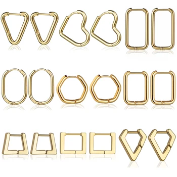 Nova Moda Design Simples, Geométricas De Titânio De Aço Da Cor Do Ouro Do Metal De Forma Oval Pequenos Brincos De Mulheres Do Partido Jóias De Presente