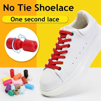 Novo 1Pair Não amarrar Cadarços de Flats Elástico Cordões de sapatos Para Crianças e Adultos Tênis Atacador Rápida Lenta Cordões de 24 Cores de Cadarços