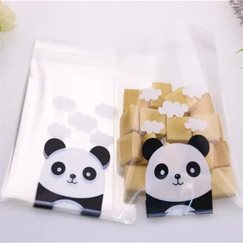 Novo Design 100pcs/monte 10x13cm Natal Cadeau Zakjes Ano Novo Cookies Embalagem Com Panda Bonito, Auto-adesivas, Sacos