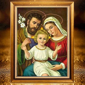 Novo DIY Diamante Pintura, Ponto Cruz 5D Religiosa, Sagrada Família, Imagem Cheia Bordado de Diamante Mosaico Jesus Decoração Presente