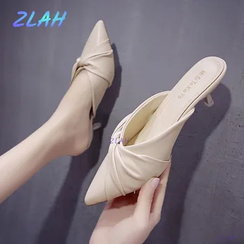 Novo salto Baixo e de Mulheres, Chinelos de Verão, Sapatos femininos Zlah Apontado Mulas Mulheres Casual Simples de Mulheres Chinelos de quarto 0