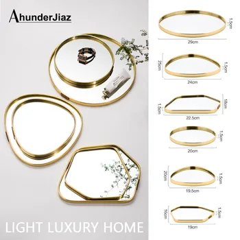 O Nordic Light Luxo de Metal Placa de Vidro Geométricas Espelho Bandeja de Ouro da exposição da Jóia, Armazenamento Prato de Presente de Casamento a Decoração para a Casa