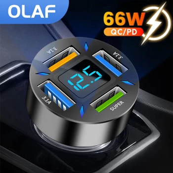 Olaf Quatro Carro Modelo do Carregador do USB do PD QC 3.0 66W Carga Rápida Carro Carregador do Telefone Para o iphone Xiaomi Huawei SCP USB Tipo C Carregador de Carro