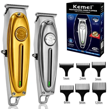 Original Kemei Full Metal Profissional Aparador de Pêlos para Homens de Lítio máquina de barbear Eléctrica Barbeiro Tosquiadeira do Cabelo da Máquina de Corte