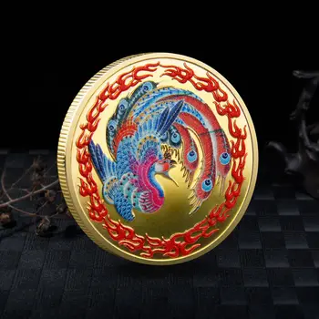 Phoenix Nirvana Zodíaco Moeda Comemorativa Colorida Chama Asas De Pássaro Da Sorte Emblema Da Cultura Chinesa Casa Metal Artesanato Colecionáveis Presente