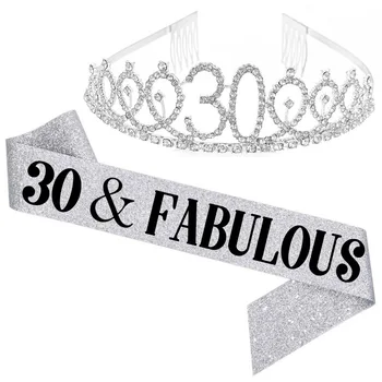 Prata Coroa de Ouro Faixa para as Mulheres Glitter Folhas+Bling Tiara de Cristal Fabuloso&30 40 50 60 70 80 Folha de Aniversário, Decoração de Suprimentos