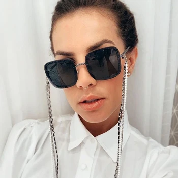 QPeClou 2019 Nova Moda Única Corrente De Metal Quadrado Óculos De Sol Das Mulheres Do Vintage Da Marca, O Designer De Óculos De Sol De Homens Enviados Sem Cadeia
