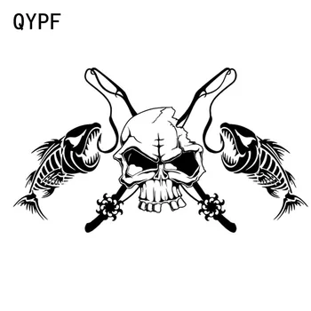 QYPF Pesca Crânio do Esqueleto do Peixe Vara de movimento cambaleante Gancho Adesivo de Carro Caminhão Janela de Vinil Adesivo Decalque C16-0017