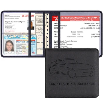 Registo automóvel e Seguro de Titular de Couro Premium Veículo Organizador do porta-Luvas Caso de Licença, Cartão e Documentos Essenciais