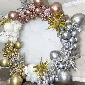 Rosa De Ouro Prata Balão Branco Arco De Balões De Natal Guirlanda Kit Cone De Explosão De Estrelas, Balões Folha De Ano Novo Decoração Para Uma Festa De Natal
