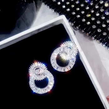 S925 prata rodada bonito moda cristal de zircão do Austríaco moda feminina jóias 2023 nova coreano brincos 0