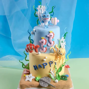 Tema do oceano de Animais do Mar Cake Topper Cupcake Crianças de 1ª Festa de Aniversário, Decoração de Tubarão Sereia do Mar Temas de Decorações do Chuveiro do Bebê