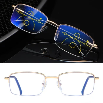Titanium Armação De Metal Progressivo Multifocais Óculos Bifocais Homens Anti Luz Azul Presbiopia Óculos De Mulheres Alta Quality1.5 0