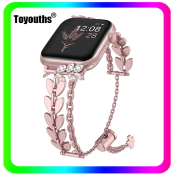 Toyouths Bling Bracelete Pulseira para a Apple Faixa de Relógio de 38mm/40mm/41 Mulheres Ajustável de Trigo Faixa de Relógio para o iWatch Série 7 6