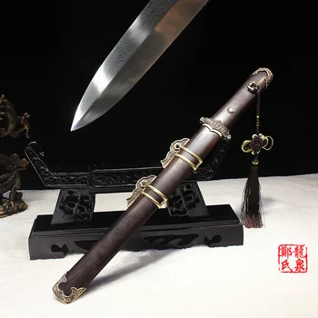 Tradicional Chinesa Tang Espada Mão Forjada Dobrada De Aço Ebony-Espada De Madeira Curta Adaga Nitidez Pronto Para O Corte Do Papel