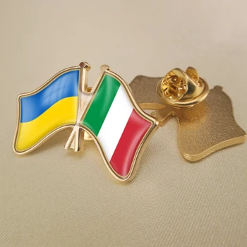 Ucrânia e Itália Cruzado Duplo Amizade Bandeiras Alfinetes de Lapela Broche de Crachás