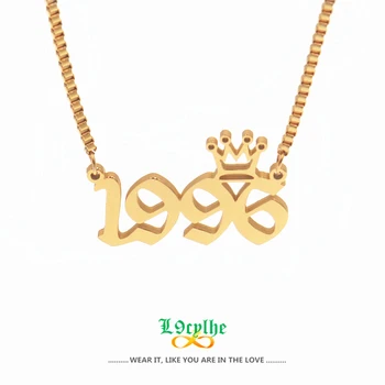 Um Pedaço Ano De Nascimento Colar Pingente 1987-2000 Coroa Data De Aço Inoxidável Da Colar De Jóias De Ouro, Prata Collares Para Mulher