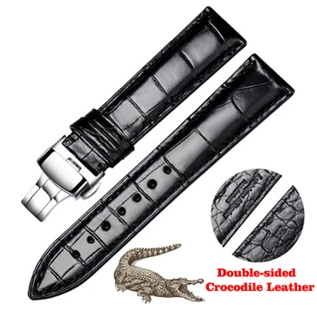 Universal Cinta Dupla-face de Couro de Crocodilo 19mm Correia de Relógio para Iwc Omega Tissot Relógio de Luxo Alça Homem Personalizado Watchbands