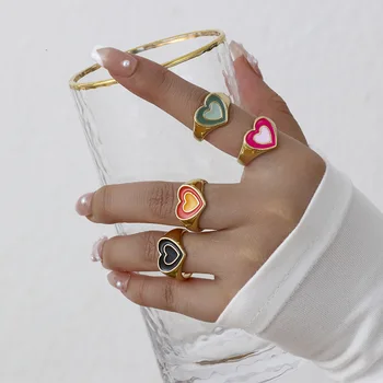 VG 6YM Gota de Óleo Cor de Ouro Anéis Coloridos em Forma de Coração Anéis de Luxo Requintado Mulheres Presentes Anéis Atacado Direto da Venda 0