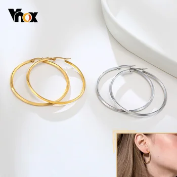Vnox Minimalista, com Grandes Brincos de argola para as Mulheres, Anti Alergia de Aço Inoxidável de Grande Círculo de Ouvido Presente da Jóia