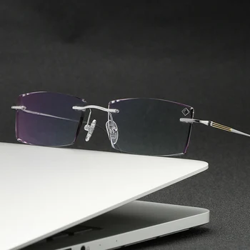 ZIROSAT 9083 Titanium sem aro Masculino Óculos de Diamante Cortado Miopia Espetáculo Quadro de Homens, Óculos de sol de Lentes de Matiz 0