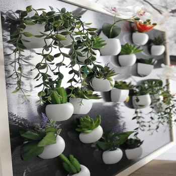 Ímãs De Geladeira Vasos Artificiais Verde Plantas Suculentas Bonsai Conjunto De Falso Vaso De Flor Lembrança Lousa Magnética Adesivos