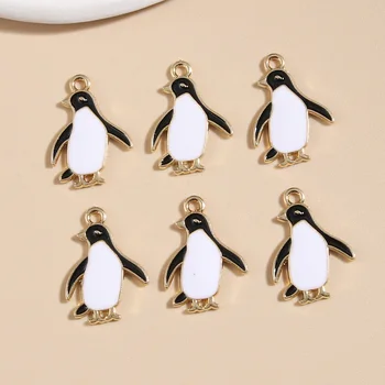 10pcs Cor de Ouro 24x17mm Bonito Esmalte Pinguim Encantos Animal Pingente de Ajuste Colar Brinco Jóias Artesanais de Tomada de Encontrar fontes 1