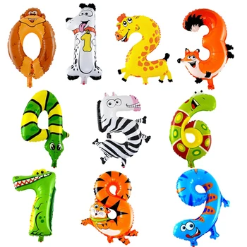1pc Animais dos desenhos animados da Folha de Balões Números de Hélio Infláveis, Balões de Ar Criança Feliz Festa de Aniversário, Festa de Casamento Decoração 1
