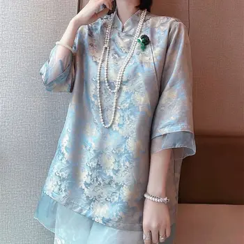 2023 chinês tradicional top qipao camisa de mulher cheongsam estilo camisa chinês blusa de colarinho de mandarim exquiste roupas para mulheres 1