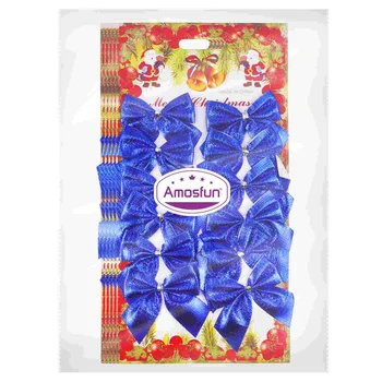 Amosfun 60pcs de Natal Bowknots Enfeites de Árvore de Natal Decorativa Presente Quebra automática de Bowknots Fornecimentos de Terceiros (Azul) 1