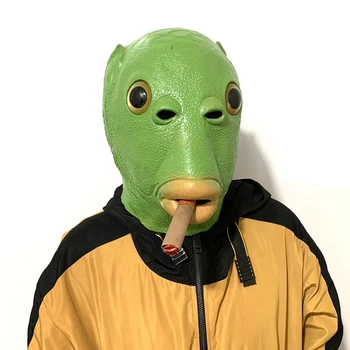 Halloween Máscara de Animal Engraçado Brinquedo Verde da Cabeça do Peixe de Borracha Festa Capacete Monster Arnês de Segurança Não-tóxico Face Cover de Desempenho Prop 1