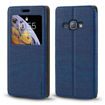 Para Samsung Galaxy J1 2016 Case Para Galaxy J1 6 Duos LTE Galaxy J1 4G Janela de Exibição de Capa Invisível do Ímã e da Ranhura do Cartão e Ficar 1