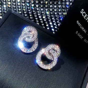 S925 prata rodada bonito moda cristal de zircão do Austríaco moda feminina jóias 2023 nova coreano brincos 1