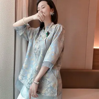 2023 chinês tradicional top qipao camisa de mulher cheongsam estilo camisa chinês blusa de colarinho de mandarim exquiste roupas para mulheres 2