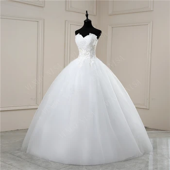 Champanhe off branco sem Alças Decote de Vestidos de Casamento Vestido De Noiva Com Apliques de Renda Beading Bola Vestidos de Robe de Mariage 2